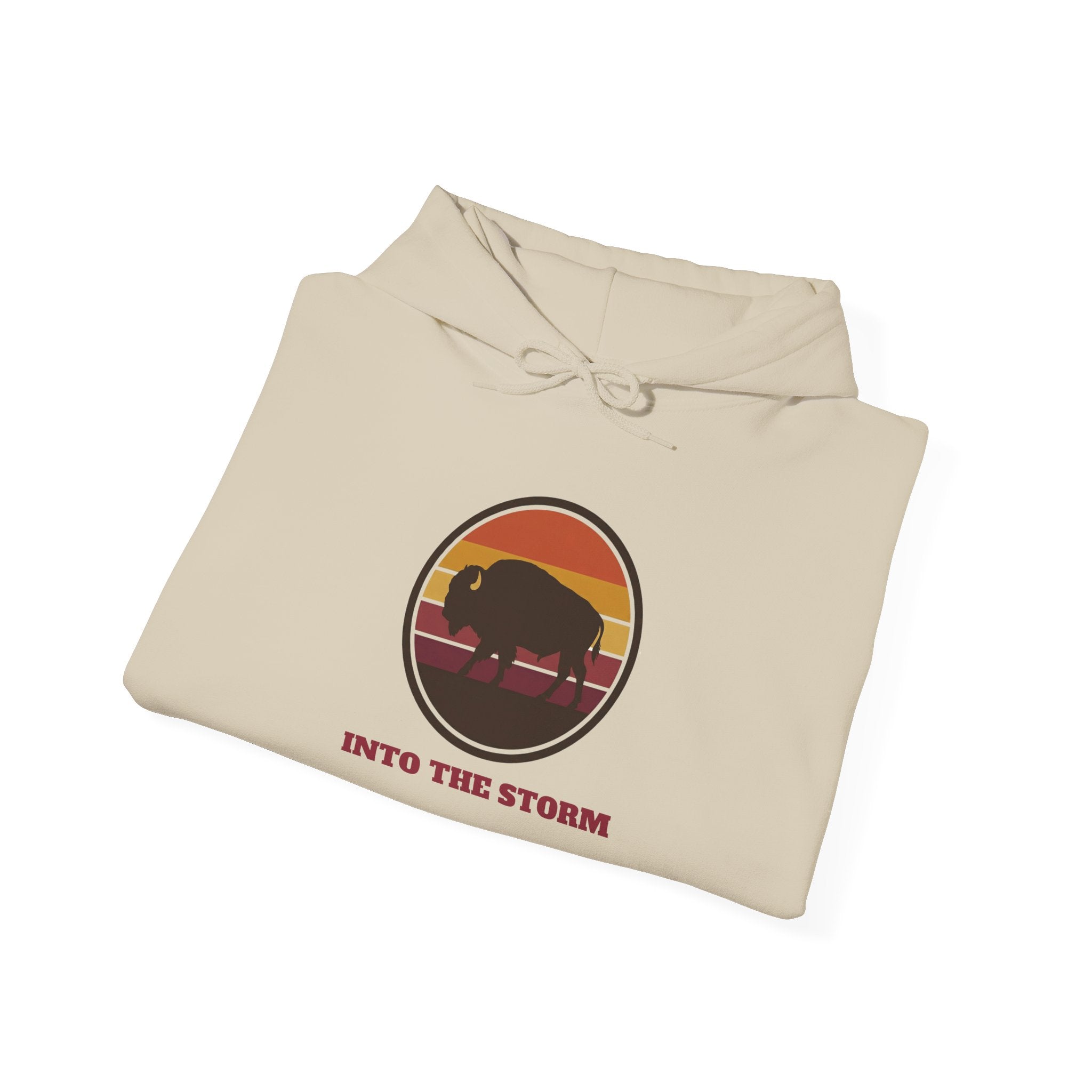 Retro Sunset Bison "Into the Storm" Graphic Hoodie