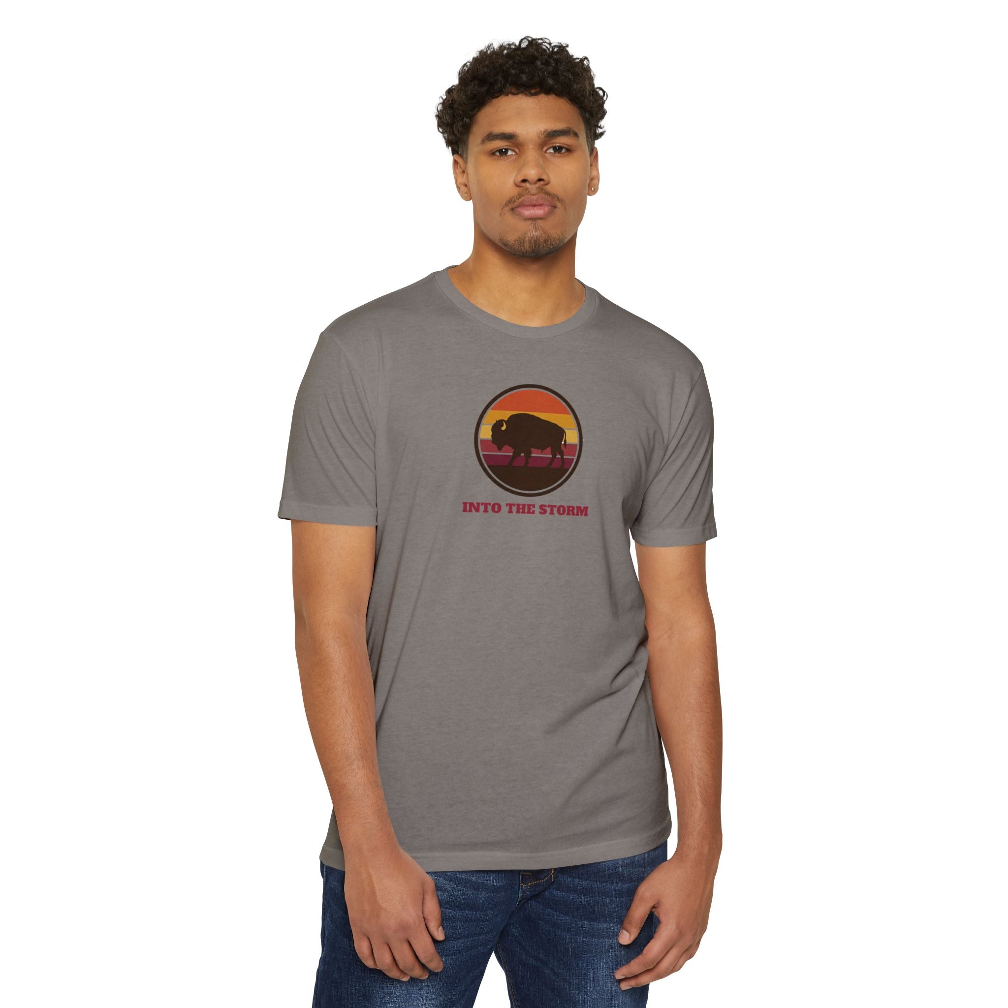 Retro Sunset Bison "Into the Storm" Graphic Tee