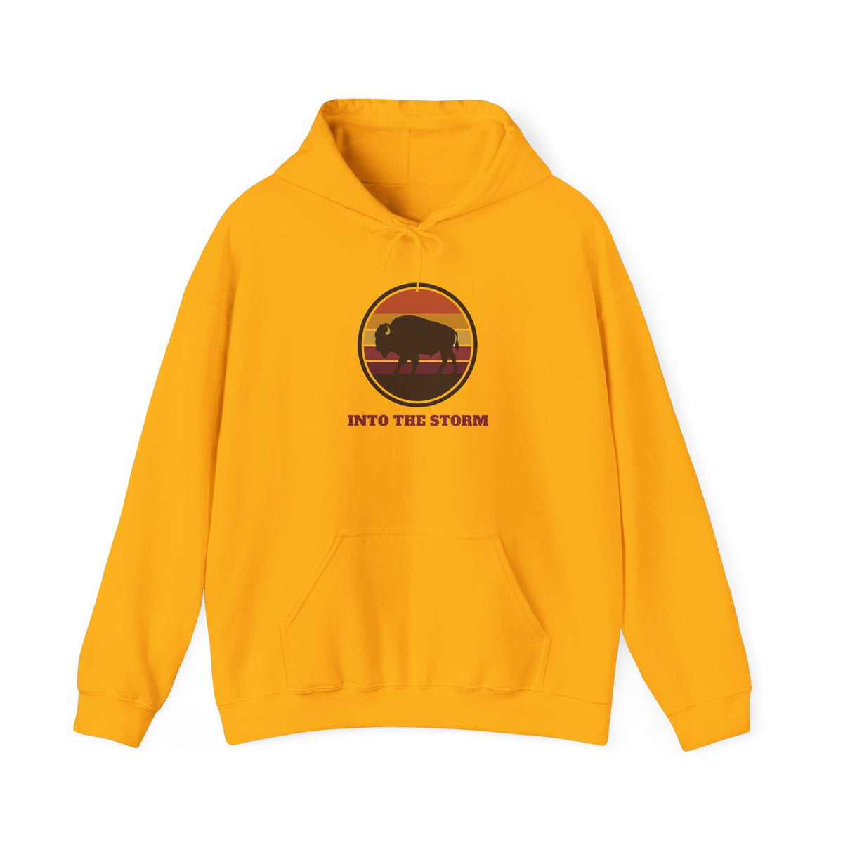 Retro Sunset Bison "Into the Storm" Graphic Hoodie