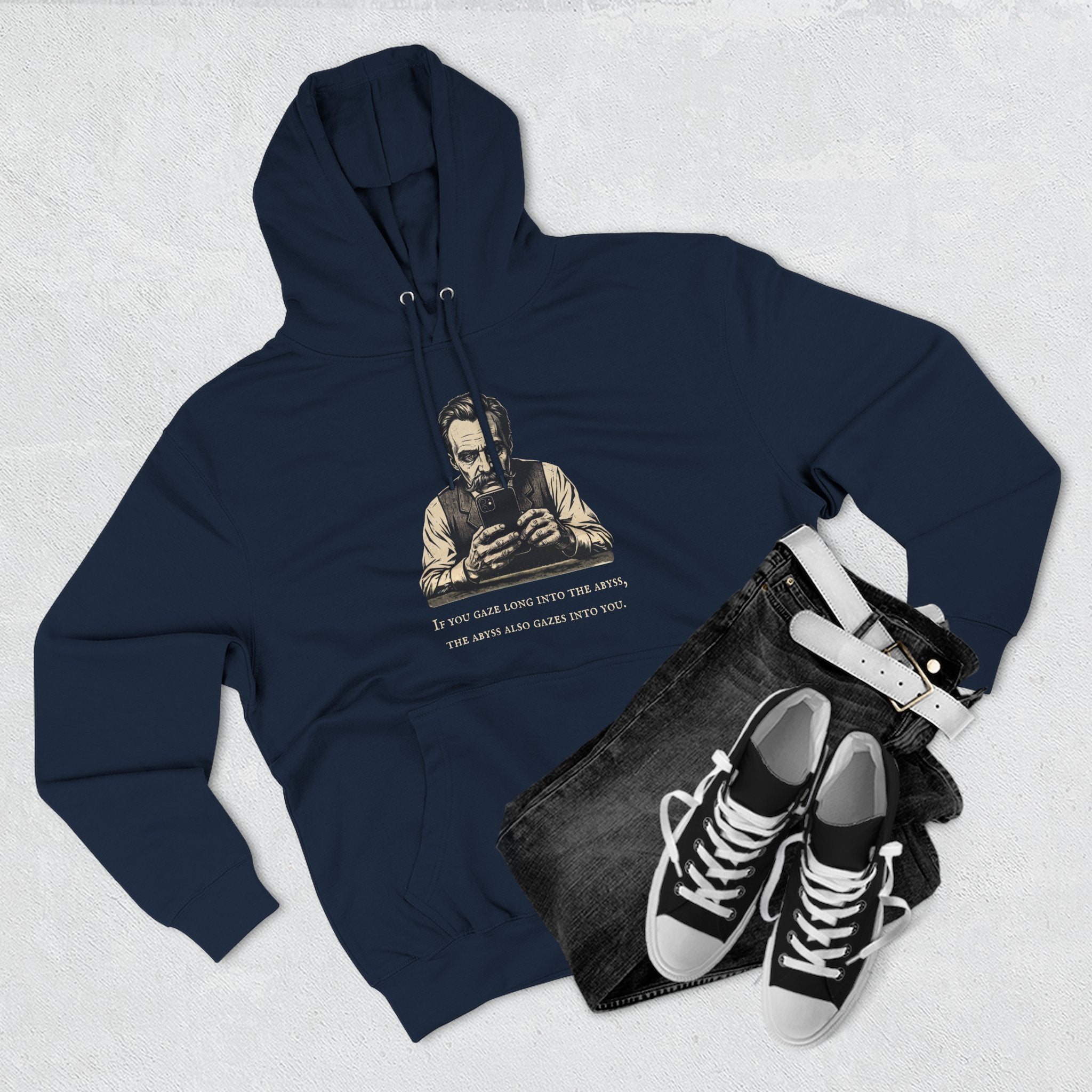 Friedrich Nietzsche Abyss Doomscrolling Hoodie | Dark Academia Philosophy Sweatshirt