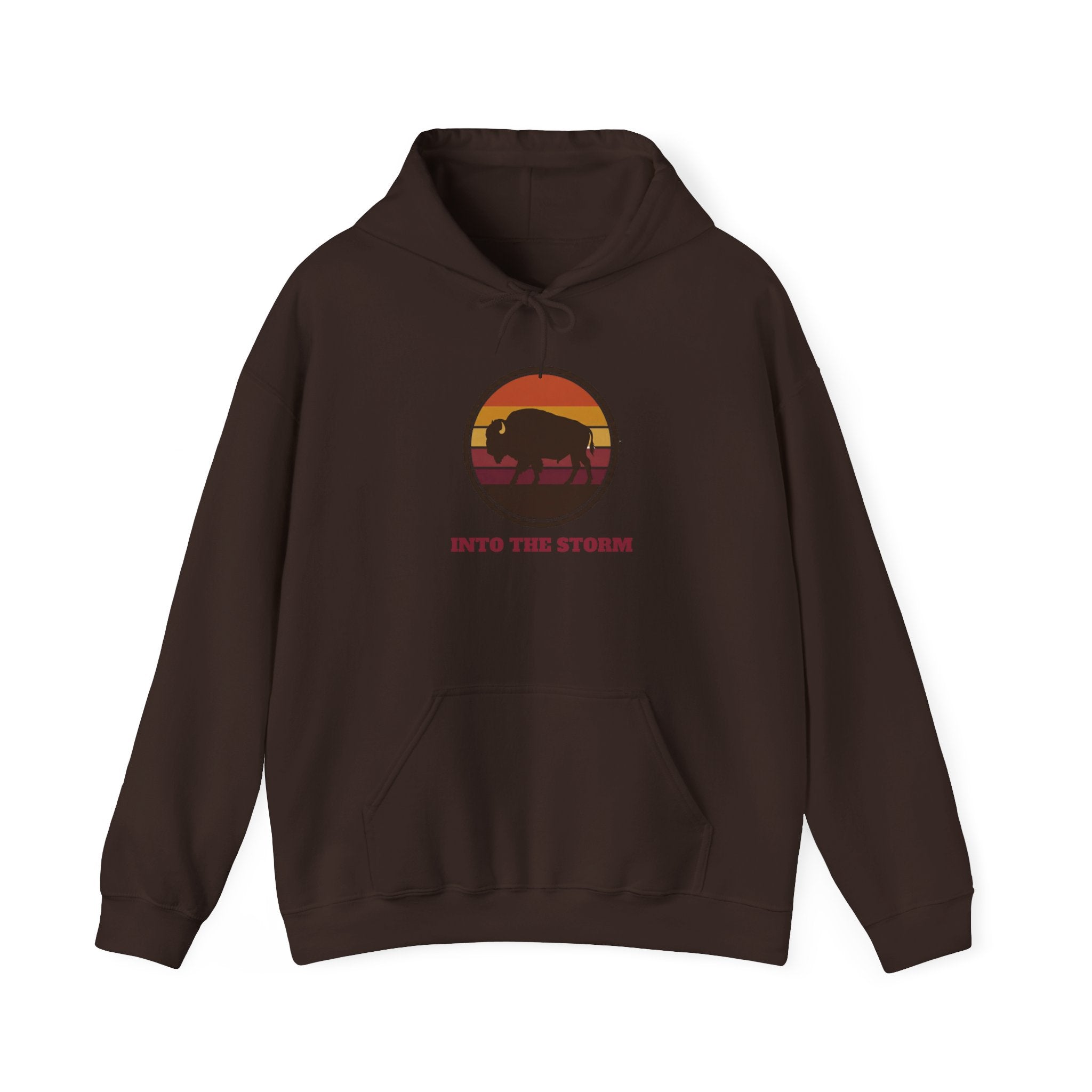 Retro Sunset Bison "Into the Storm" Graphic Hoodie