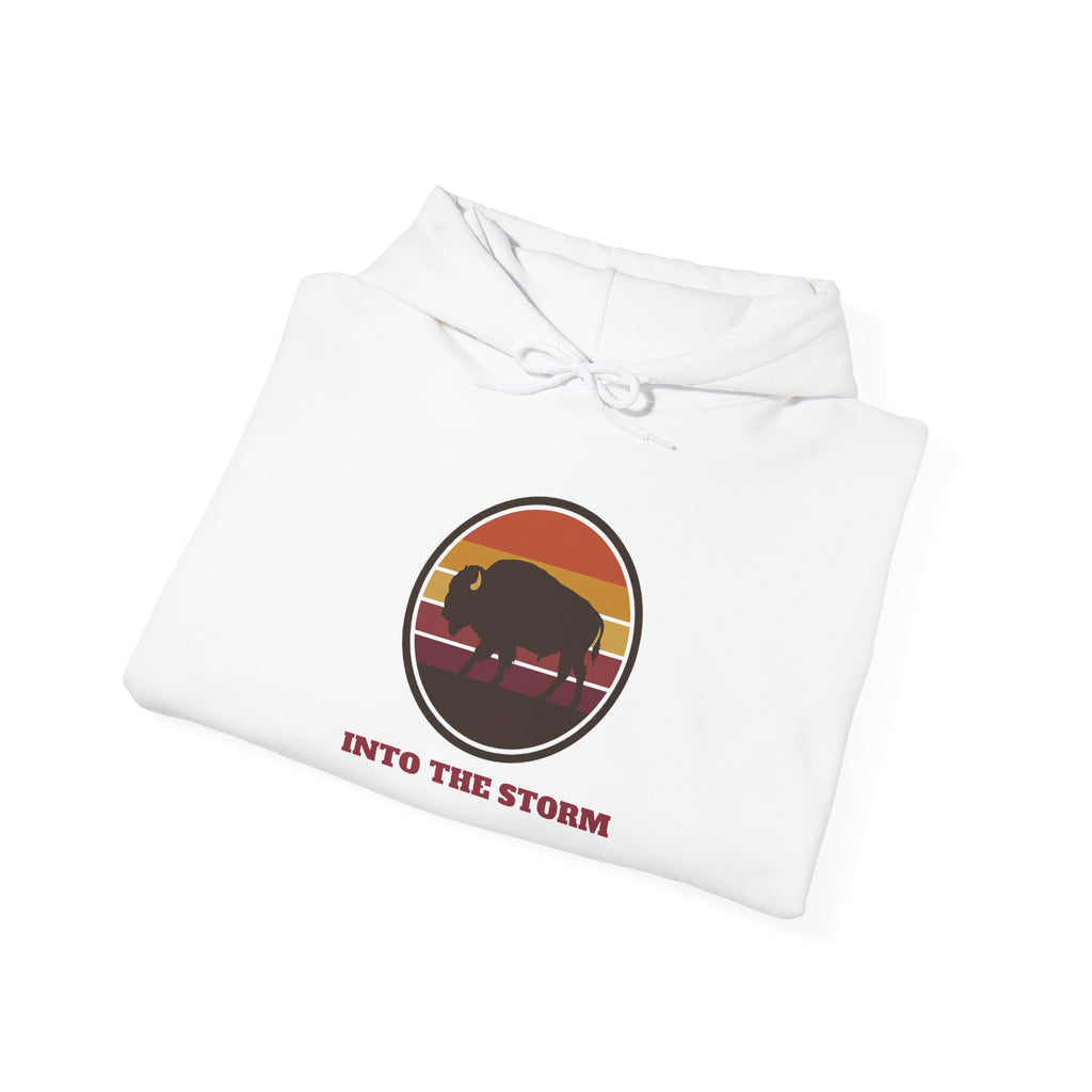 Retro Sunset Bison "Into the Storm" Graphic Hoodie
