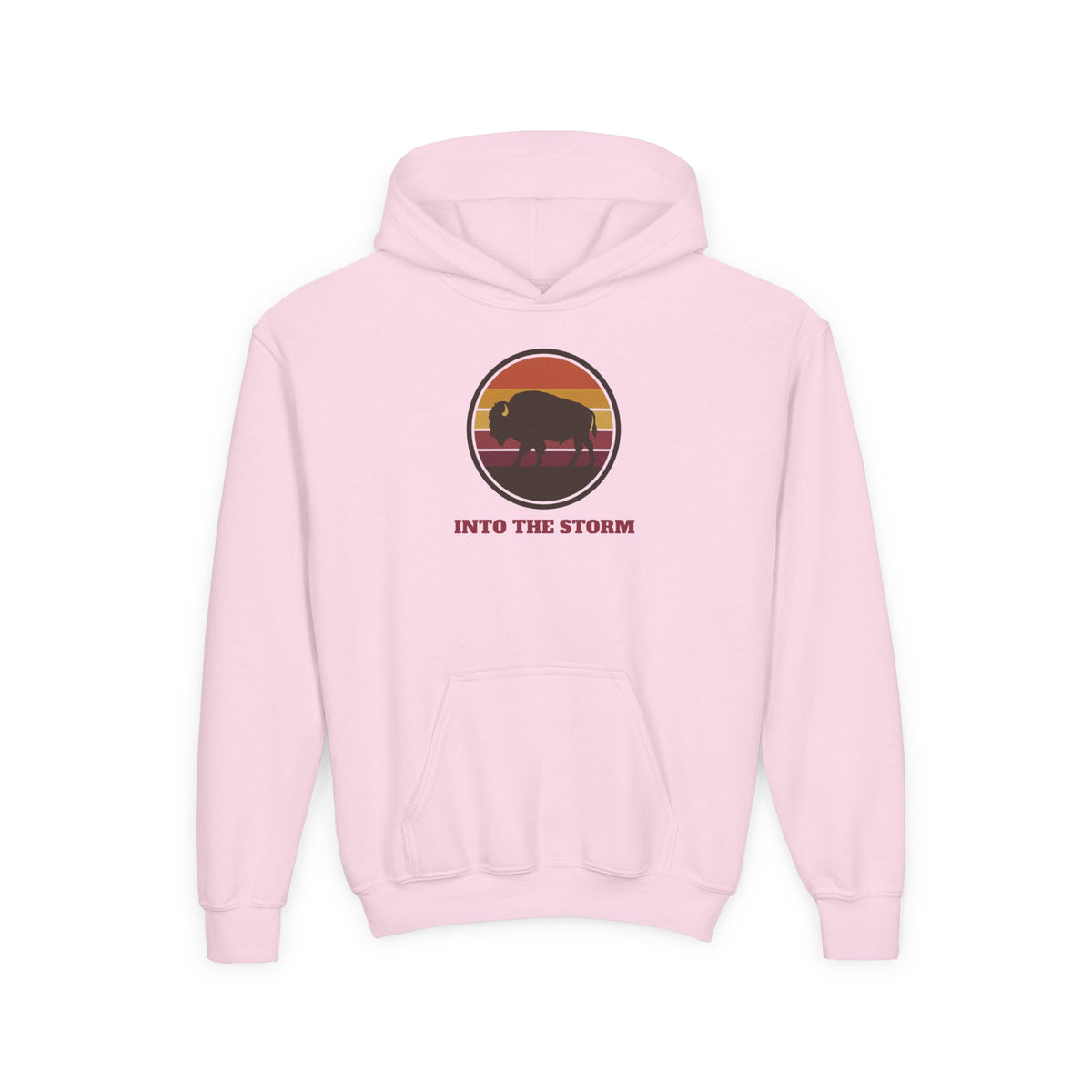 Retro Sunset Bison "Into the Storm" Graphic Youth Hoodie