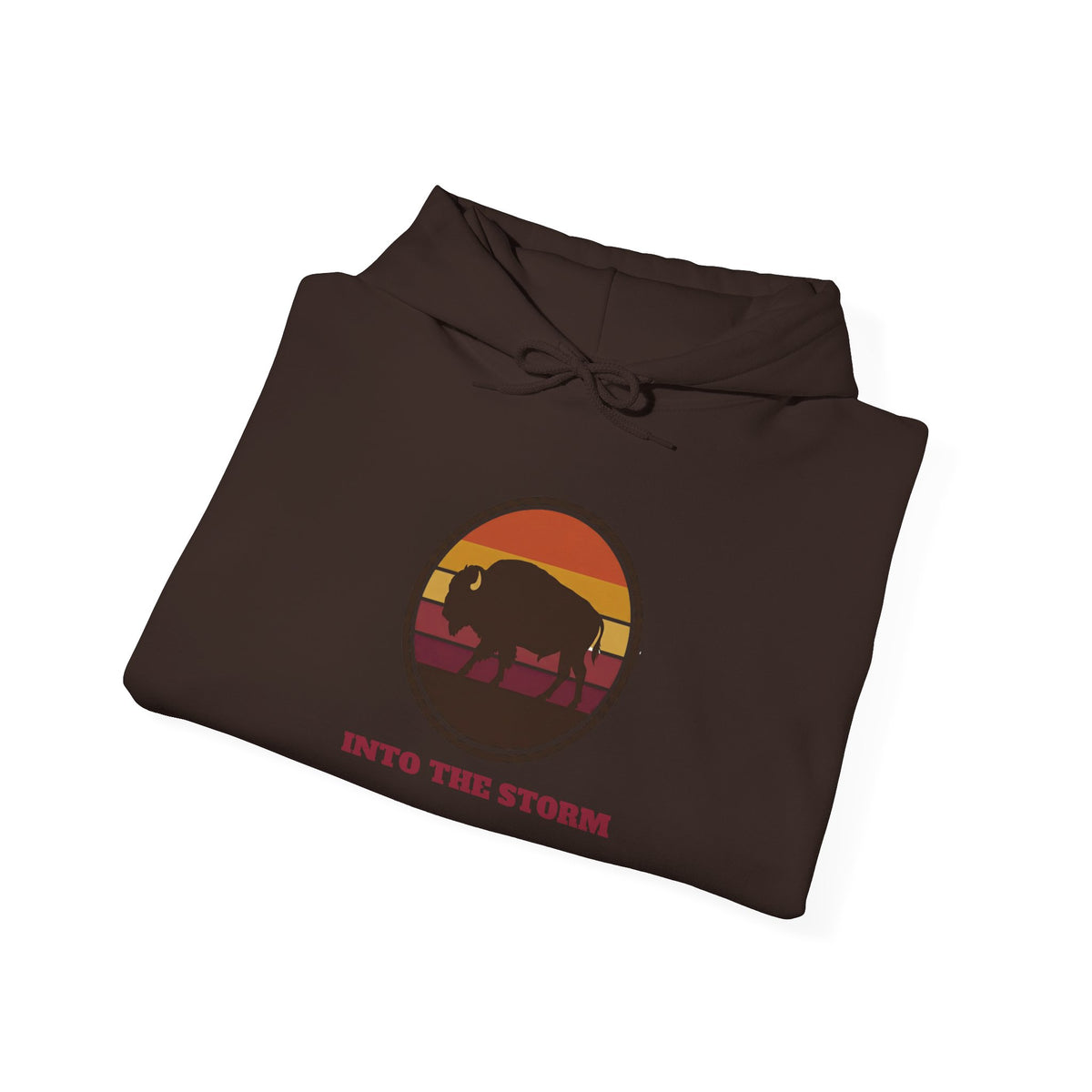 Retro Sunset Bison "Into the Storm" Graphic Hoodie