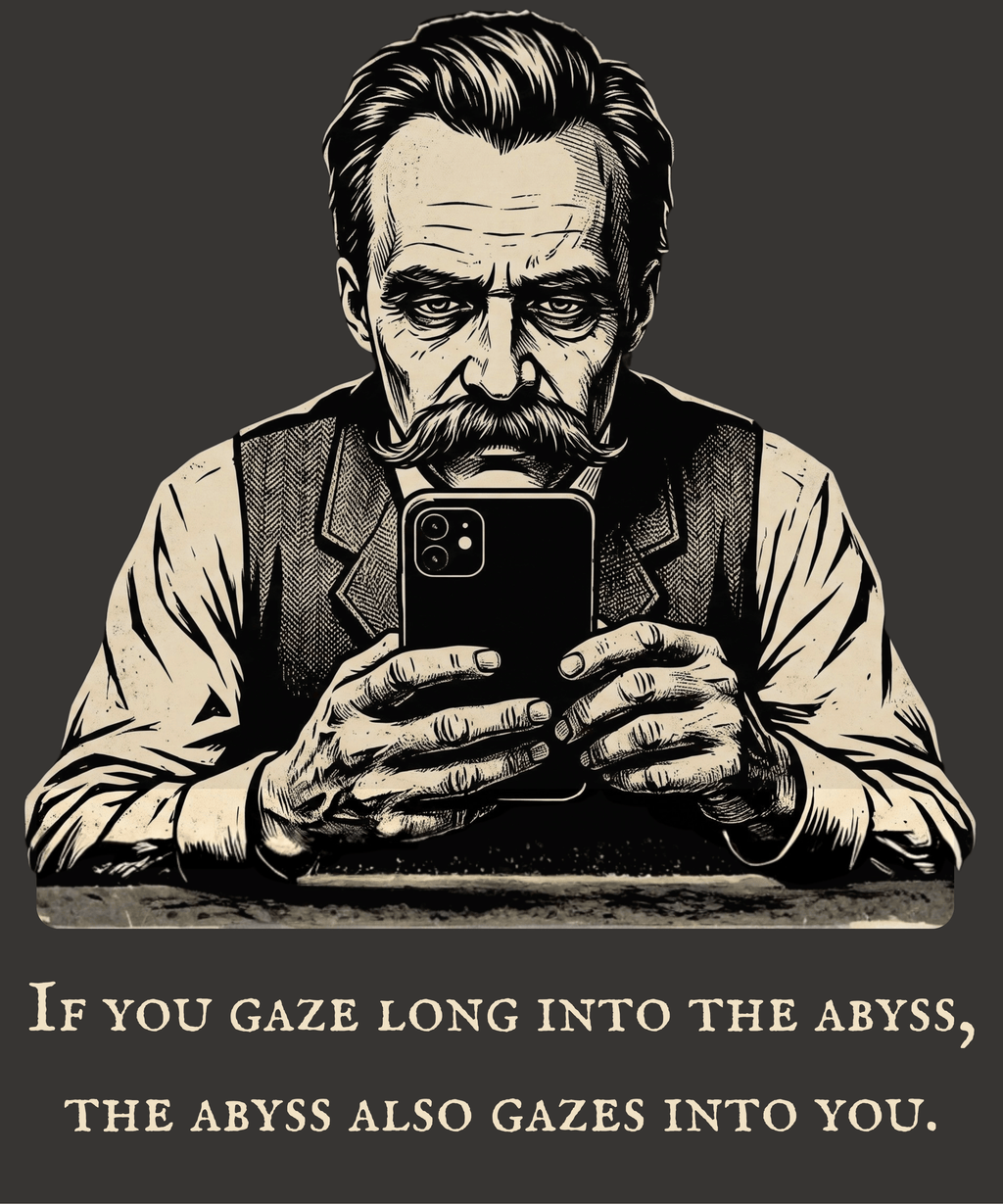 Friedrich Nietzsche Abyss Doomscrolling Hoodie | Dark Academia Philosophy Sweatshirt