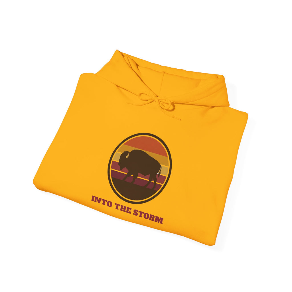 Retro Sunset Bison "Into the Storm" Graphic Hoodie