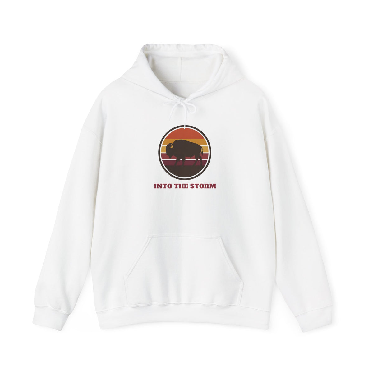 Retro Sunset Bison "Into the Storm" Graphic Hoodie