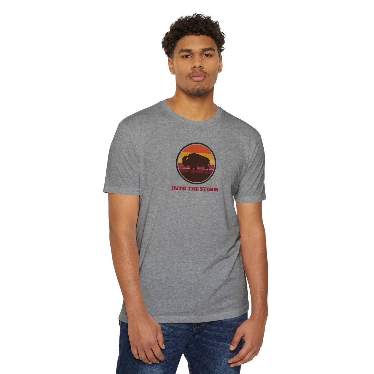 Retro Sunset Bison "Into the Storm" Graphic Tee