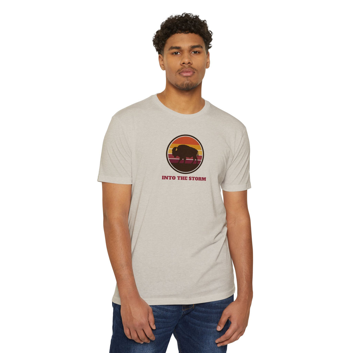 Retro Sunset Bison "Into the Storm" Graphic Tee