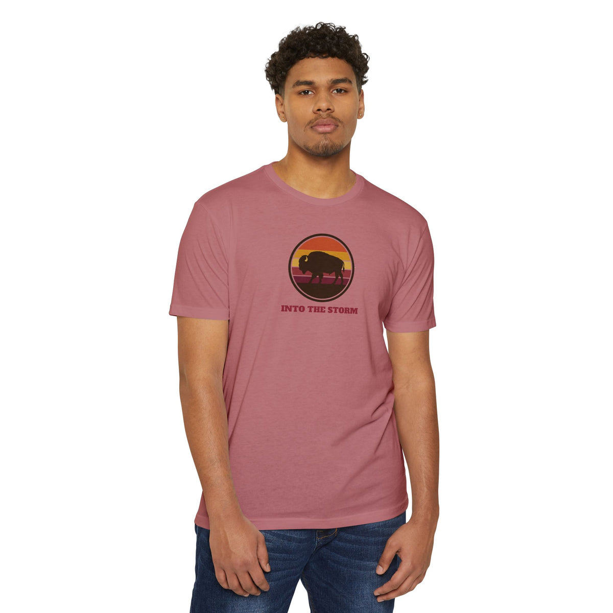 Retro Sunset Bison "Into the Storm" Graphic Tee