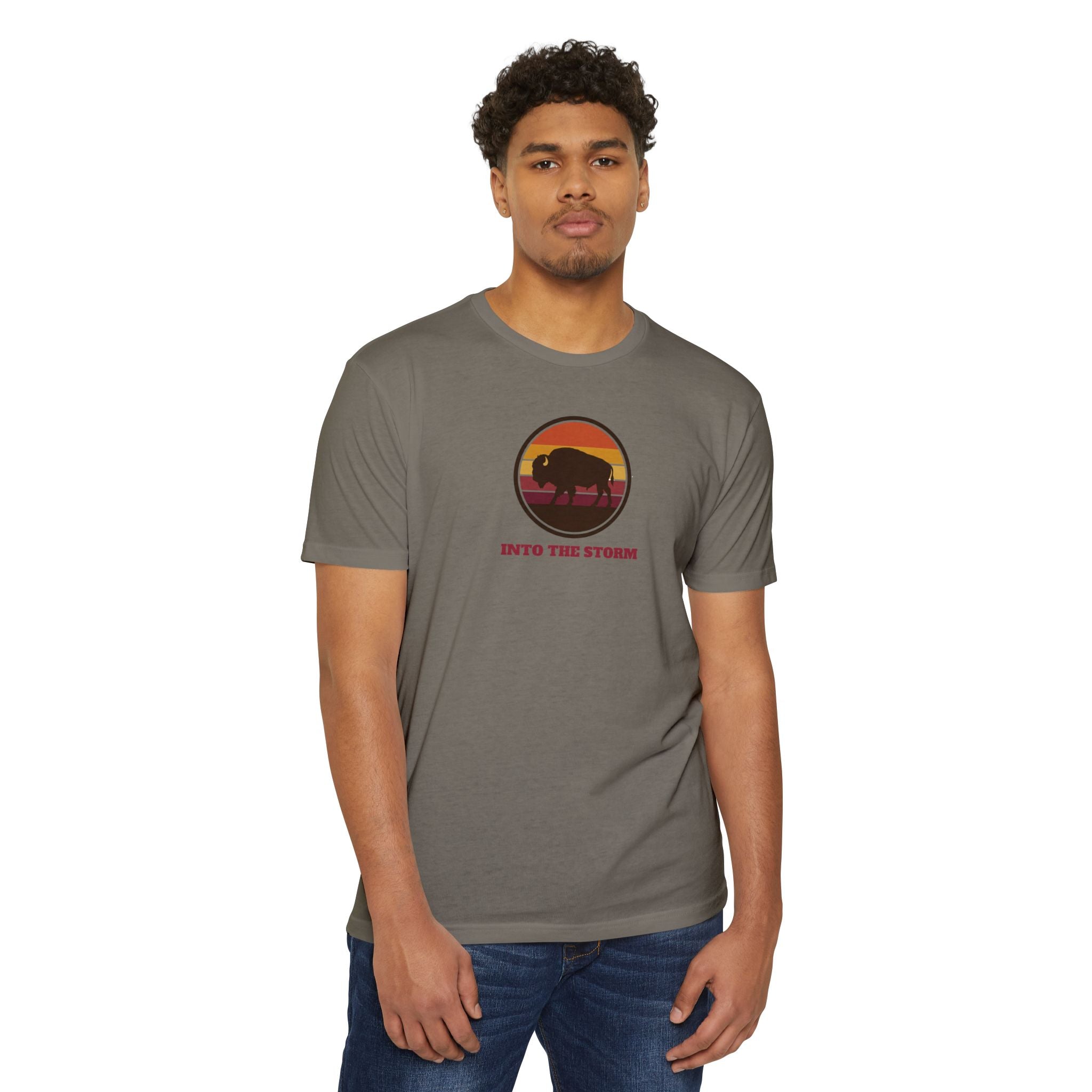 Retro Sunset Bison "Into the Storm" Graphic Tee