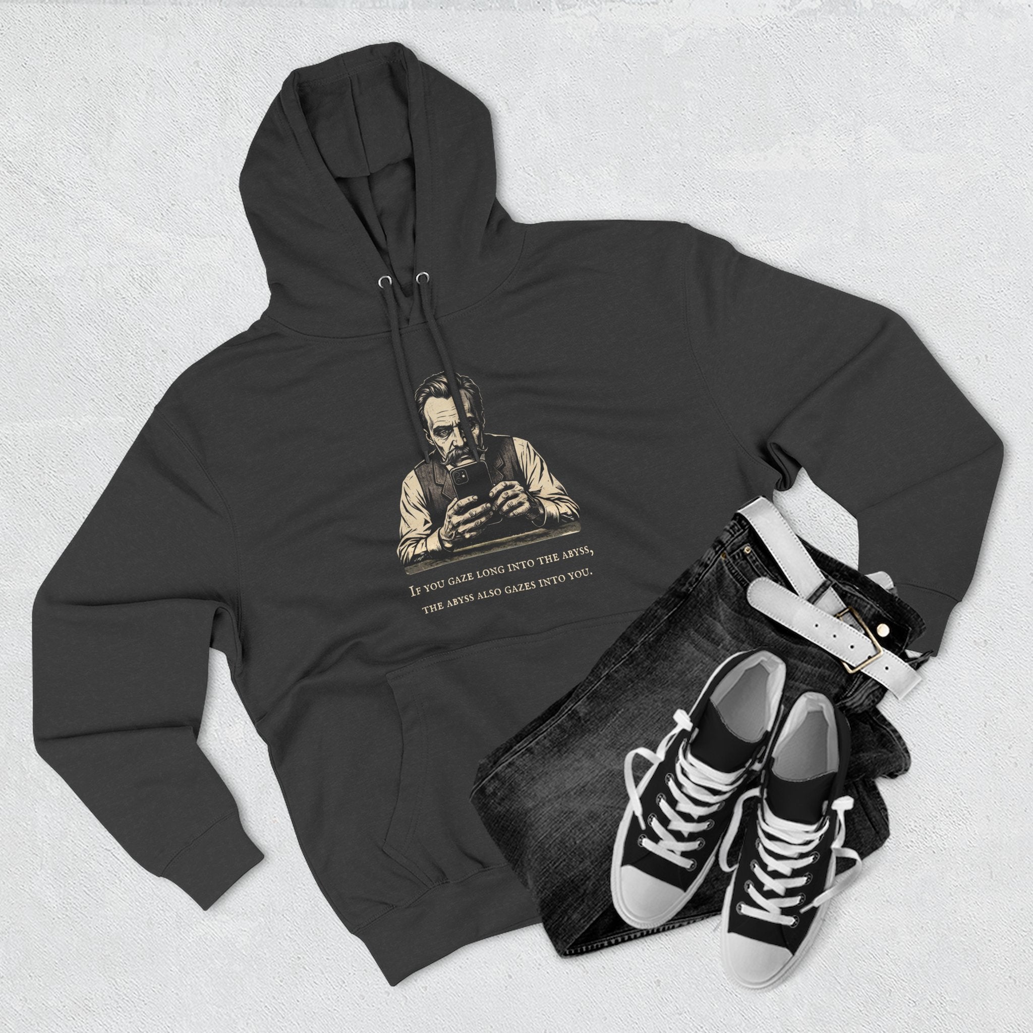 Friedrich Nietzsche Abyss Doomscrolling Hoodie | Dark Academia Philosophy Sweatshirt