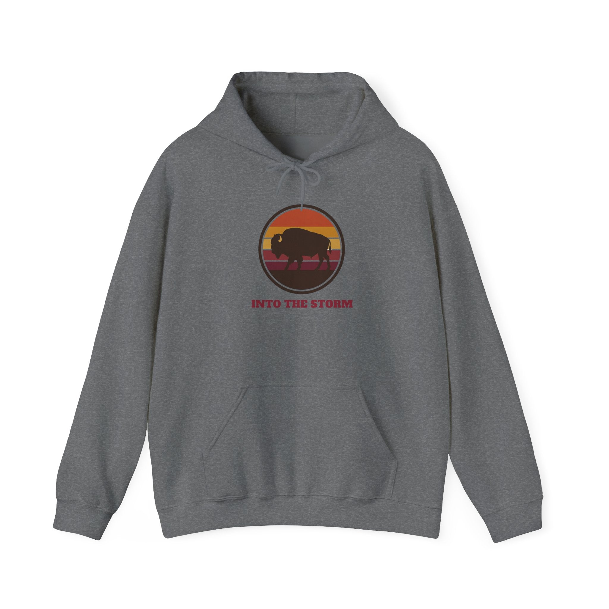 Retro Sunset Bison "Into the Storm" Graphic Hoodie